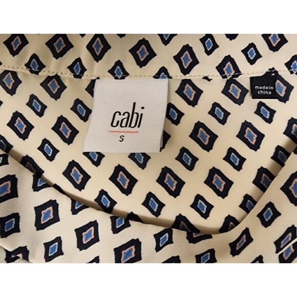 Cabi Cleo Diamond Print Tunic Semi-SheerTank Top Size M Color Blue/Cream - Picture 5 of 7